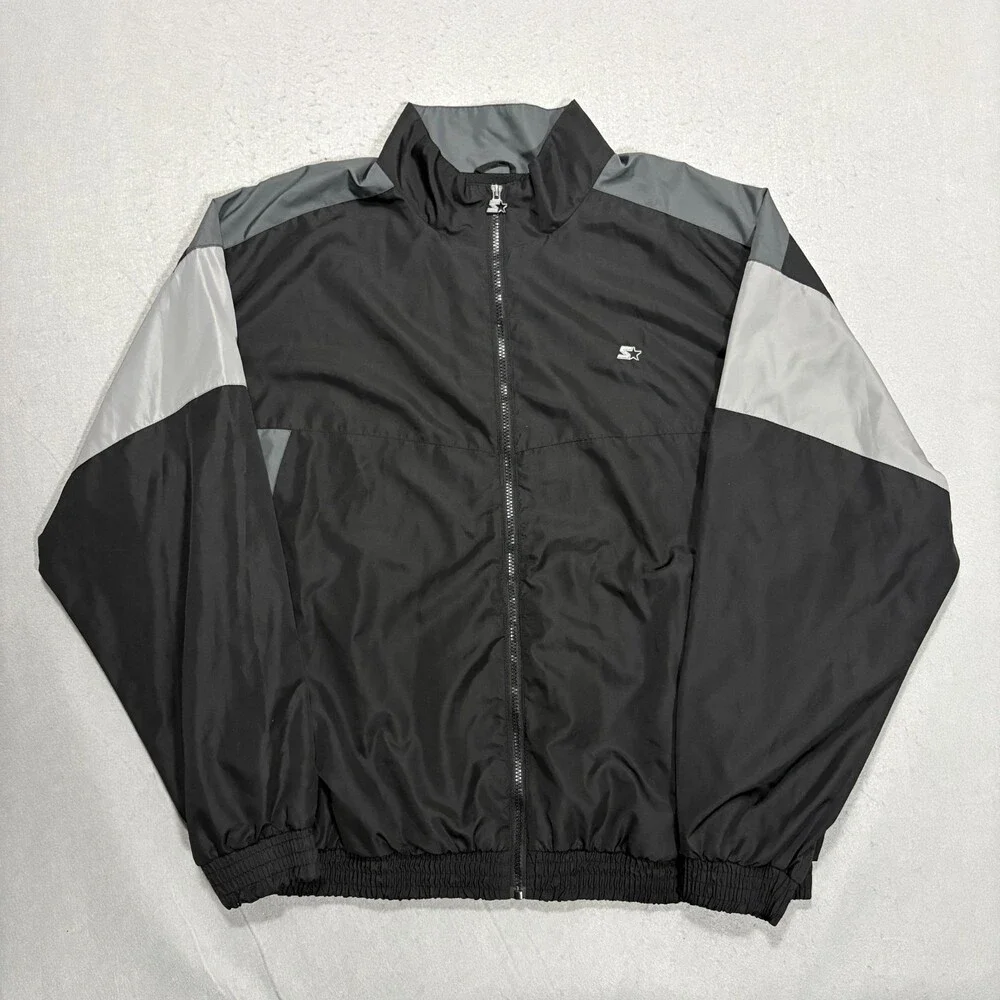 Starter Windbreaker Jacket Men's 2XL Black Full Zip Track Y2K